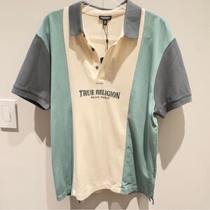NWT - True Religion “He Swamite Spaniaslm Gr” SS PANELED POLO Size M